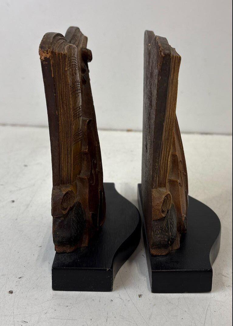 Syroco Violin and Sheet Music Brown Bookends Pair