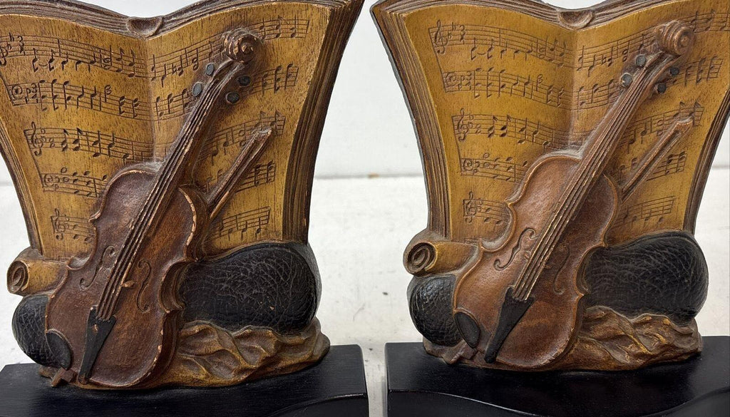 Syroco Violin and Sheet Music Brown Bookends Pair