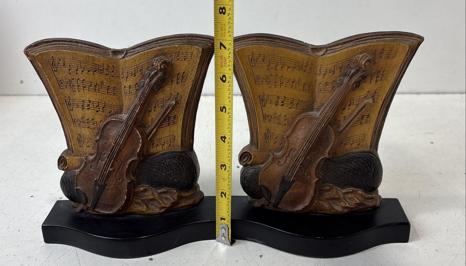 Syroco Violin and Sheet Music Brown Bookends Pair