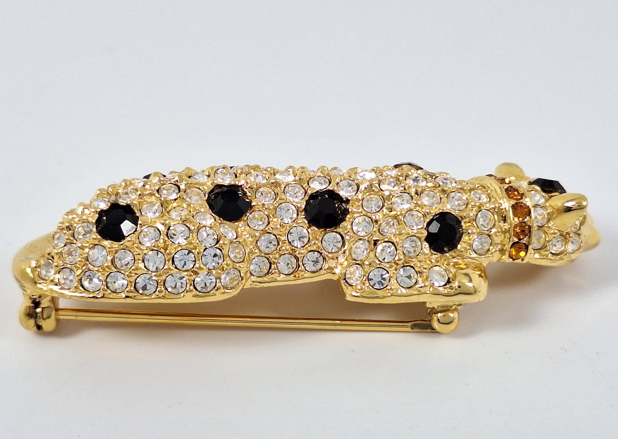80's Georgio Gold Tone & Rhinestone Leopard Brooch