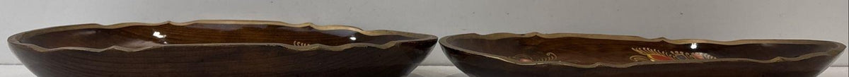 Floral Wooden Serving Trays Scalloped Handles Pair