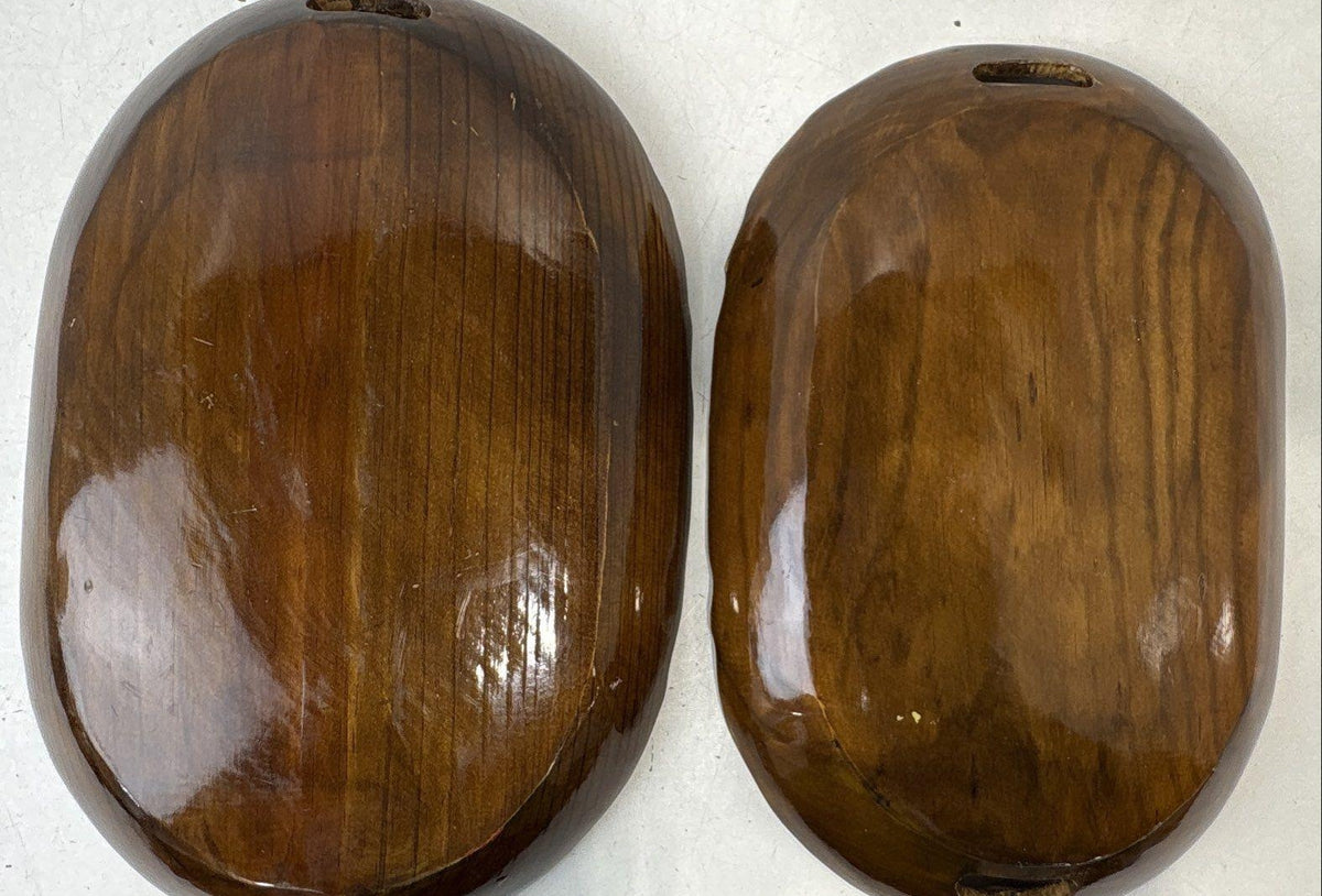 Floral Wooden Serving Trays Scalloped Handles Pair