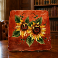 Hand Painted Sunflower Ceramic Square Platter Scalloped Rim