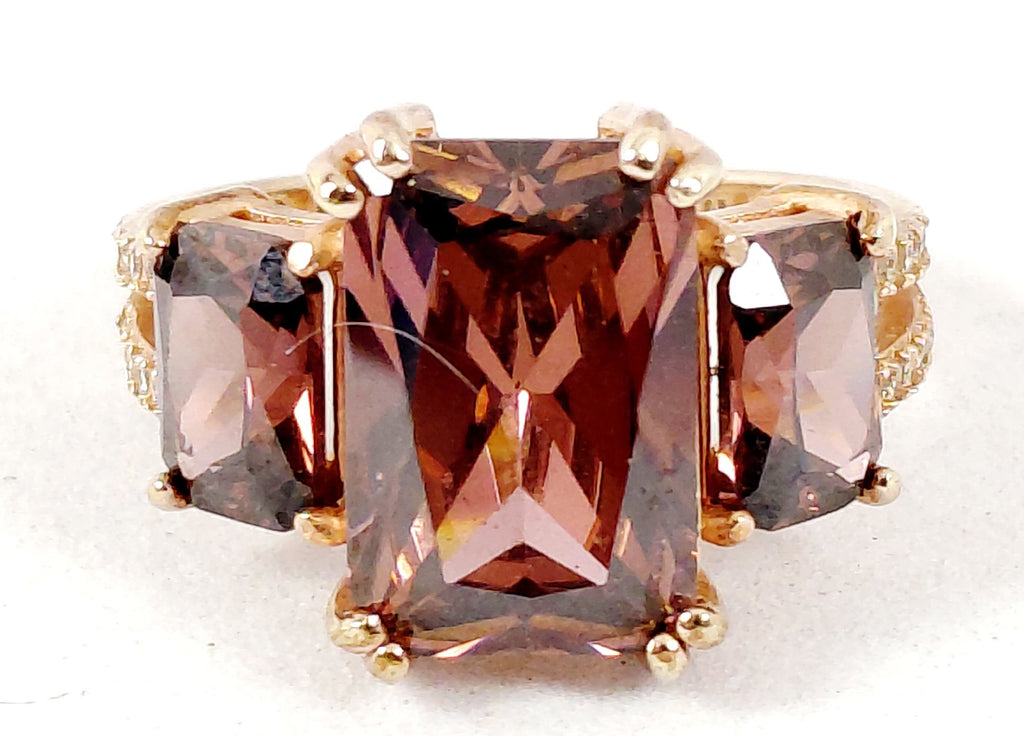 RZN 925 Gold Washed Dusty Rose CZ Trilogy Ring Size 6