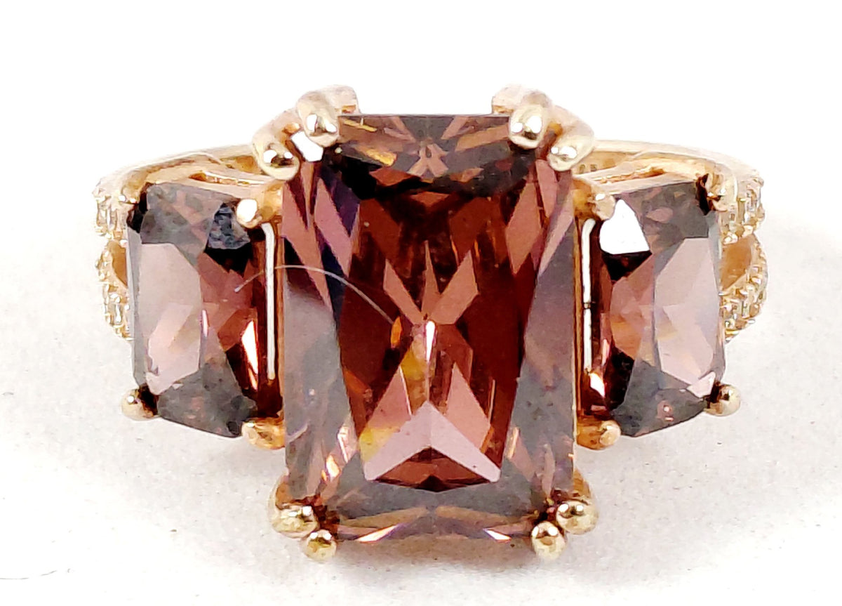RZN 925 Gold Washed Dusty Rose CZ Trilogy Ring Size 6