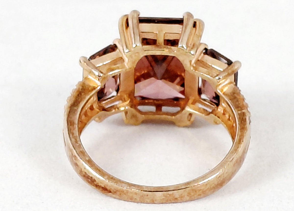 RZN 925 Gold Washed Dusty Rose CZ Trilogy Ring Size 6