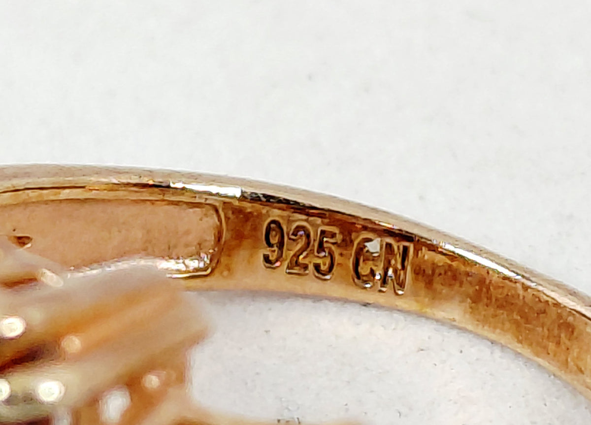 RZN 925 Gold Washed Dusty Rose CZ Trilogy Ring Size 6