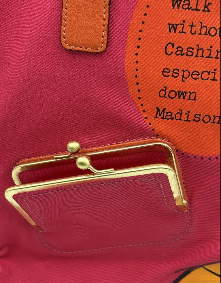 Coach fuchsia and orange canvas shopper tote with leather trim, view 6