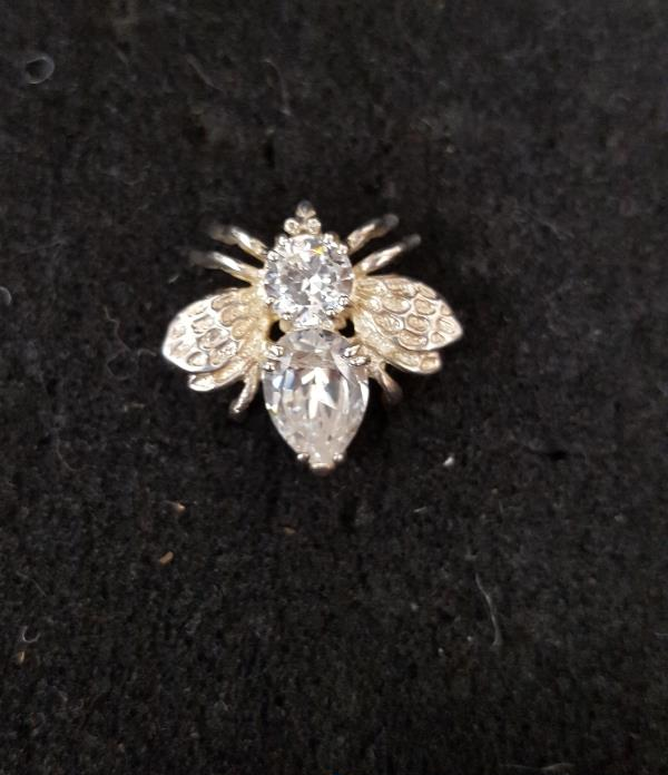 925 Silver Rhinestone Bee Brooch Pendant 7/8 Inch 5.6g