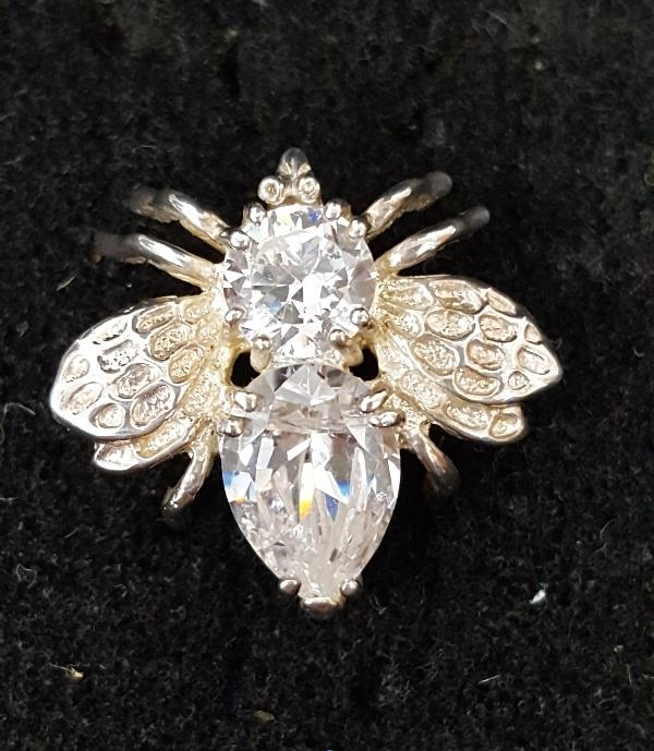 925 Silver Rhinestone Bee Brooch Pendant 7/8 Inch 5.6g