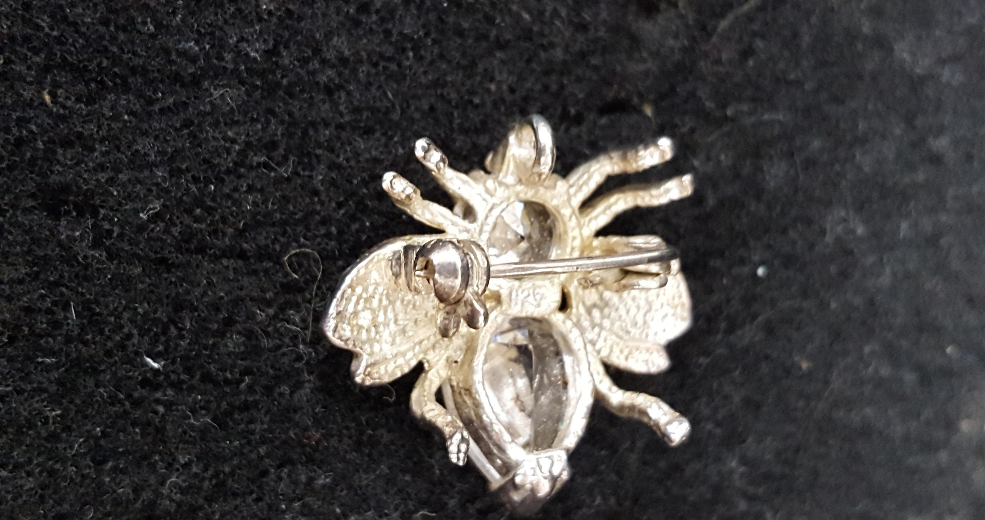 925 Silver Rhinestone Bee Brooch Pendant 7/8 Inch 5.6g