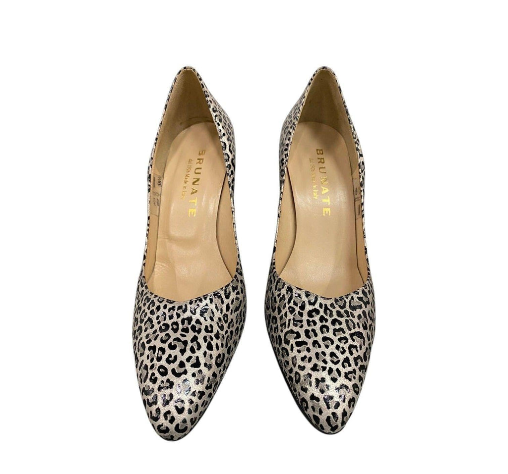 Brunate Leopard Metallic Leather Pumps Size 38.5 Italy