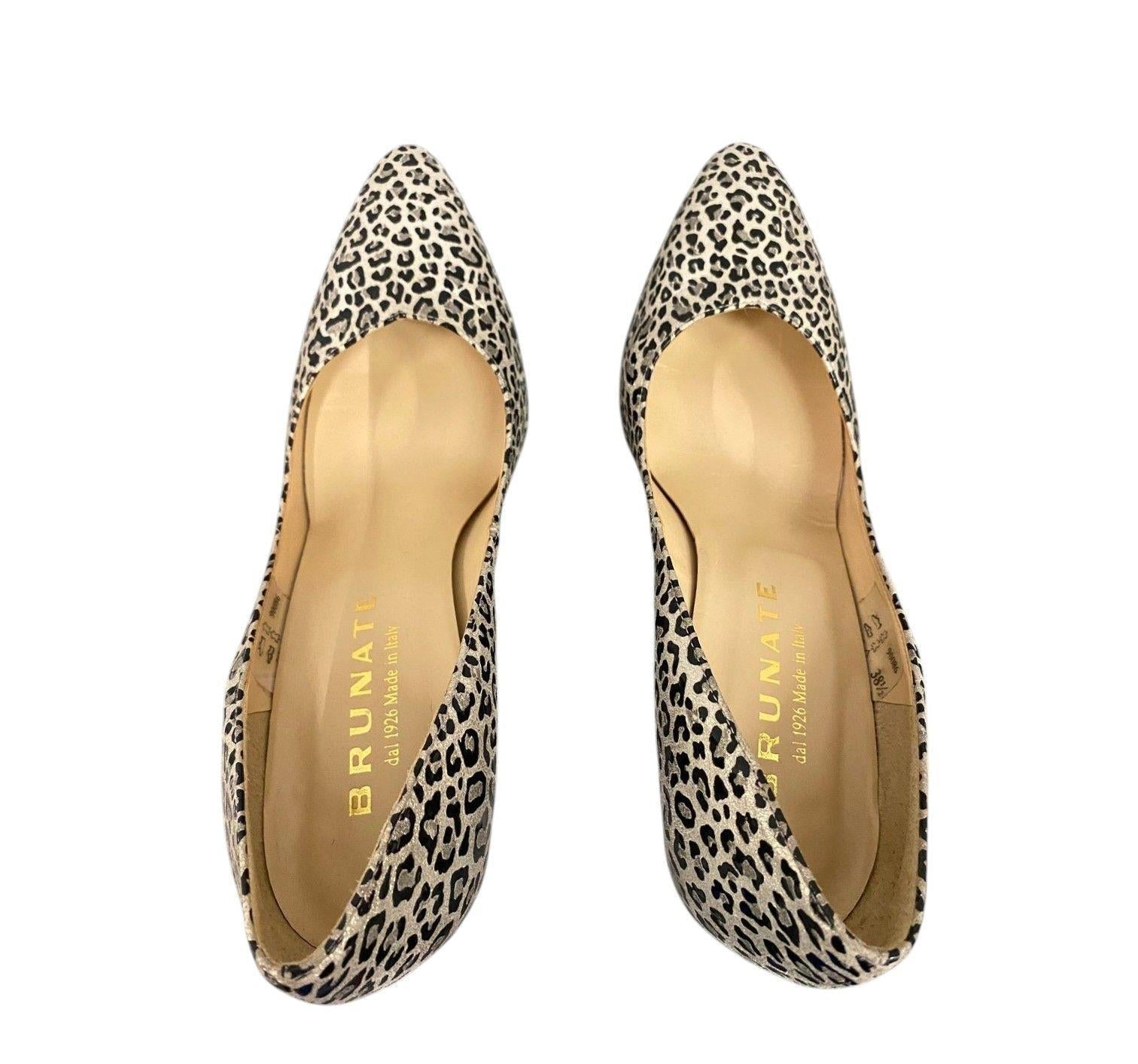 Brunate Leopard Metallic Leather Pumps Size 38.5 Italy