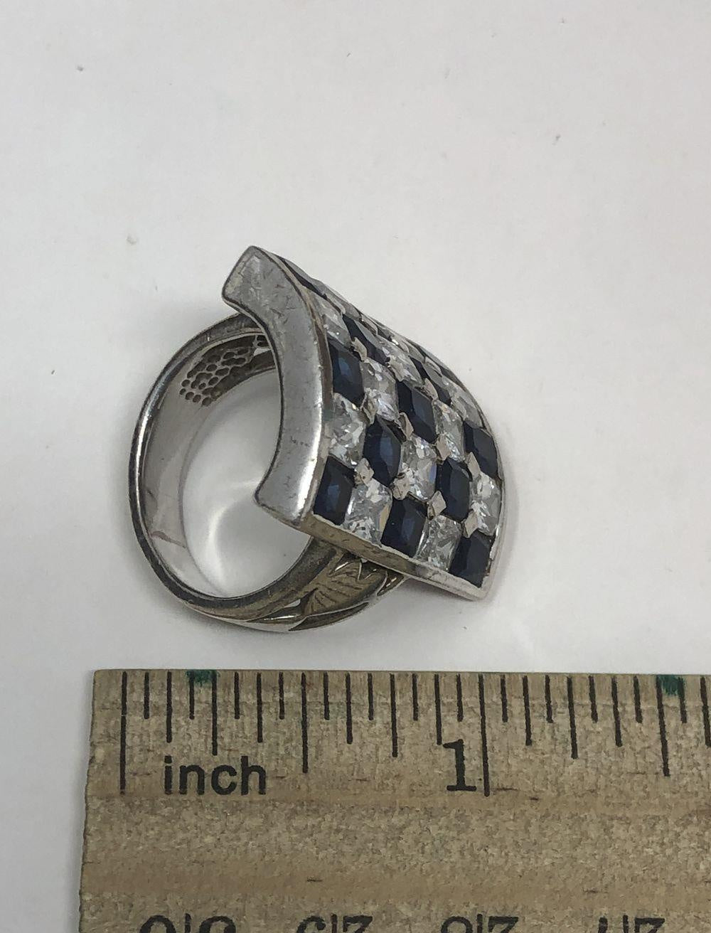 14.16g 925 Glass & C.Z. Checker Board Statement Ring - Size 8