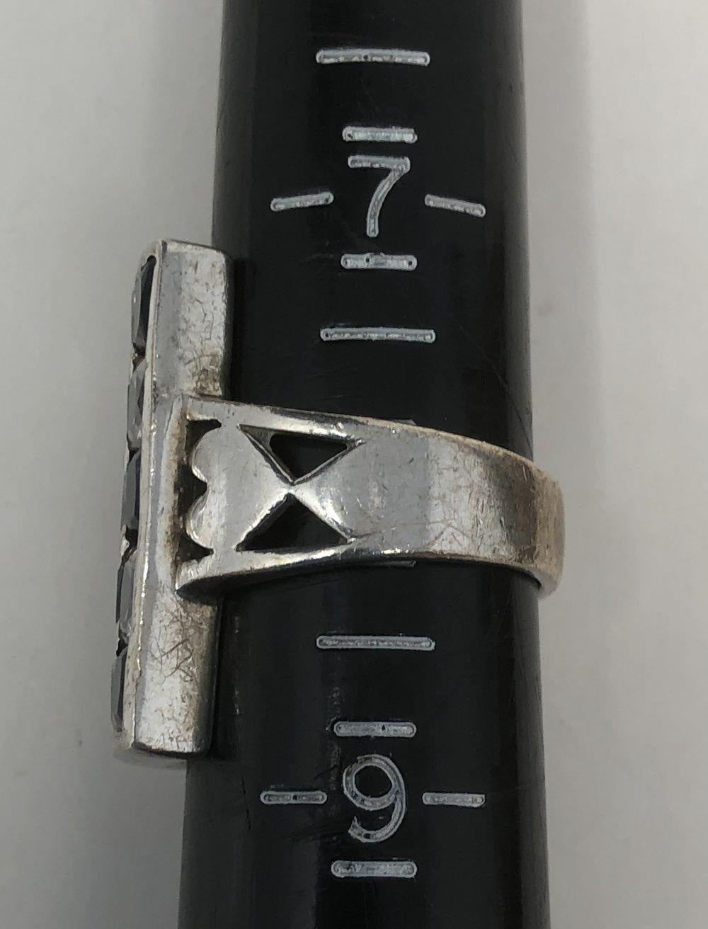 14.16g 925 Glass & C.Z. Checker Board Statement Ring - Size 8