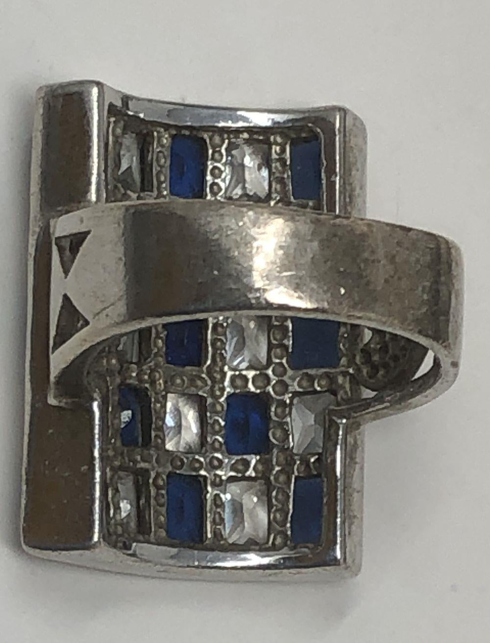 14.16g 925 Glass & C.Z. Checker Board Statement Ring - Size 8