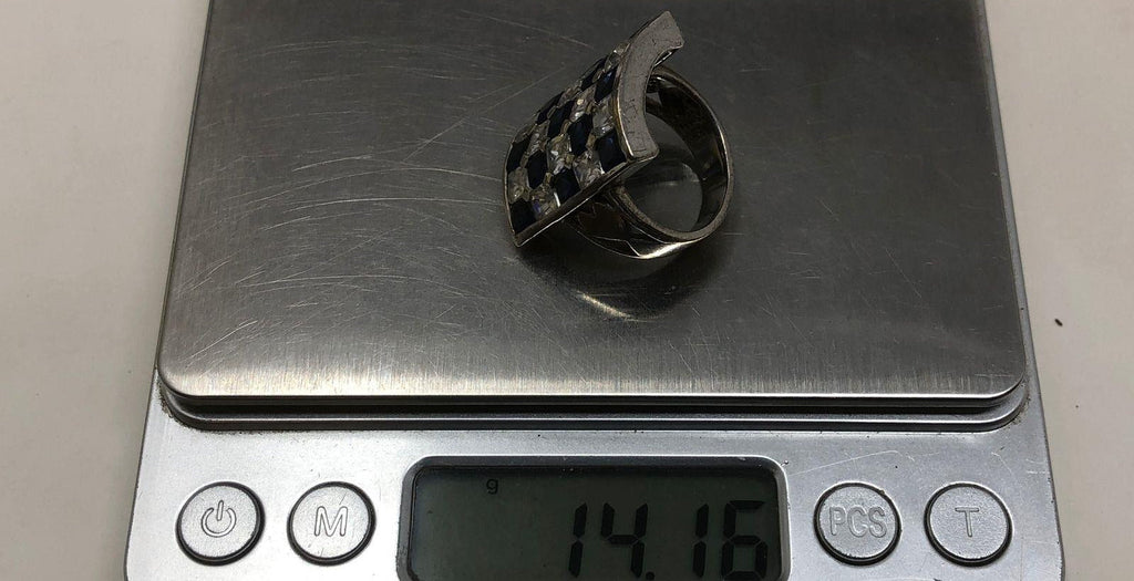 14.16g 925 Glass & C.Z. Checker Board Statement Ring - Size 8