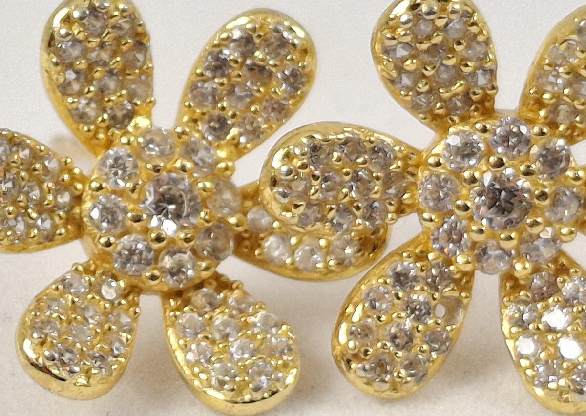 Gold-washed silver blossom post earrings with cubic zirconia, view 4