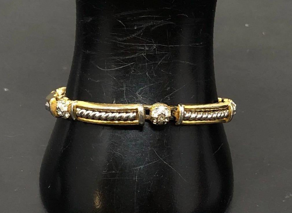 (Need Hero Pics) Signed Swarovski Crystals Two-Tone Link Bracelet - 7.25"
