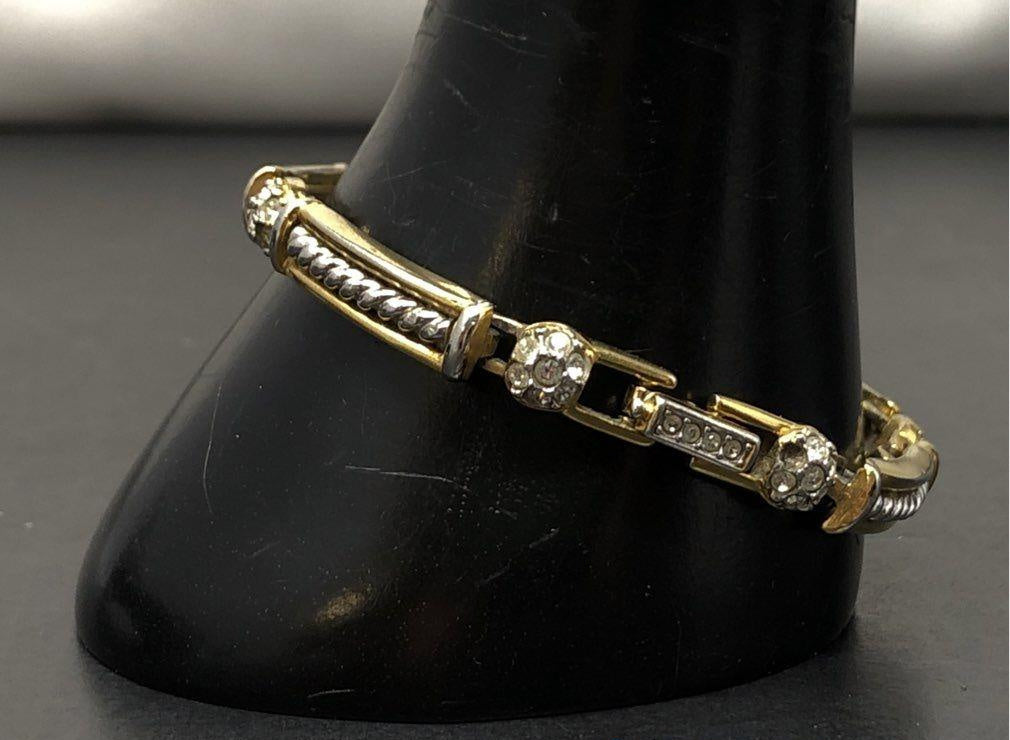 (Need Hero Pics) Signed Swarovski Crystals Two-Tone Link Bracelet - 7.25"