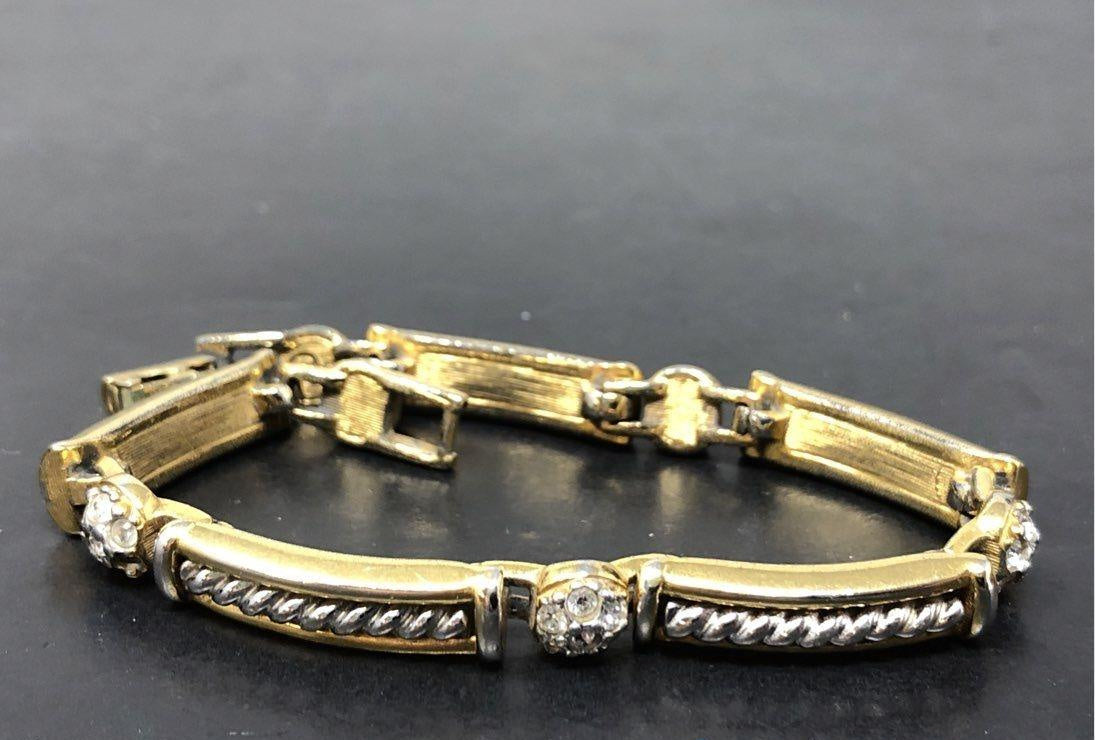(Need Hero Pics) Signed Swarovski Crystals Two-Tone Link Bracelet - 7.25"
