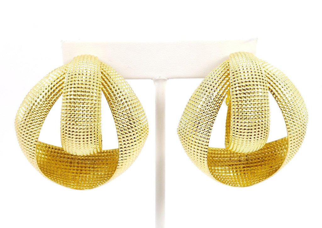 Norma Jean Gold Tone Textured Ribbon Clip On Statement Earrings
