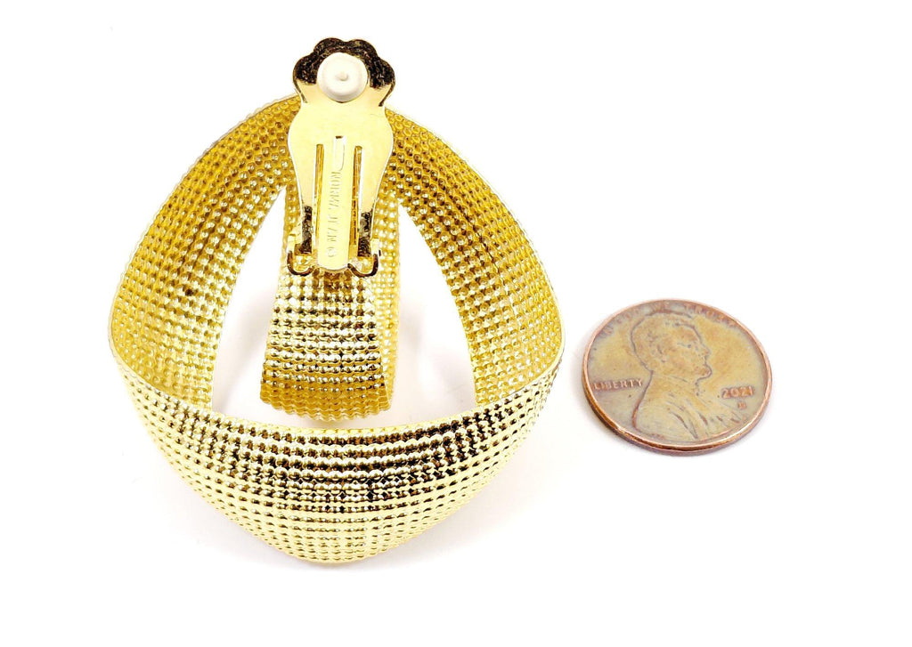 Norma Jean Gold Tone Textured Ribbon Clip On Statement Earrings