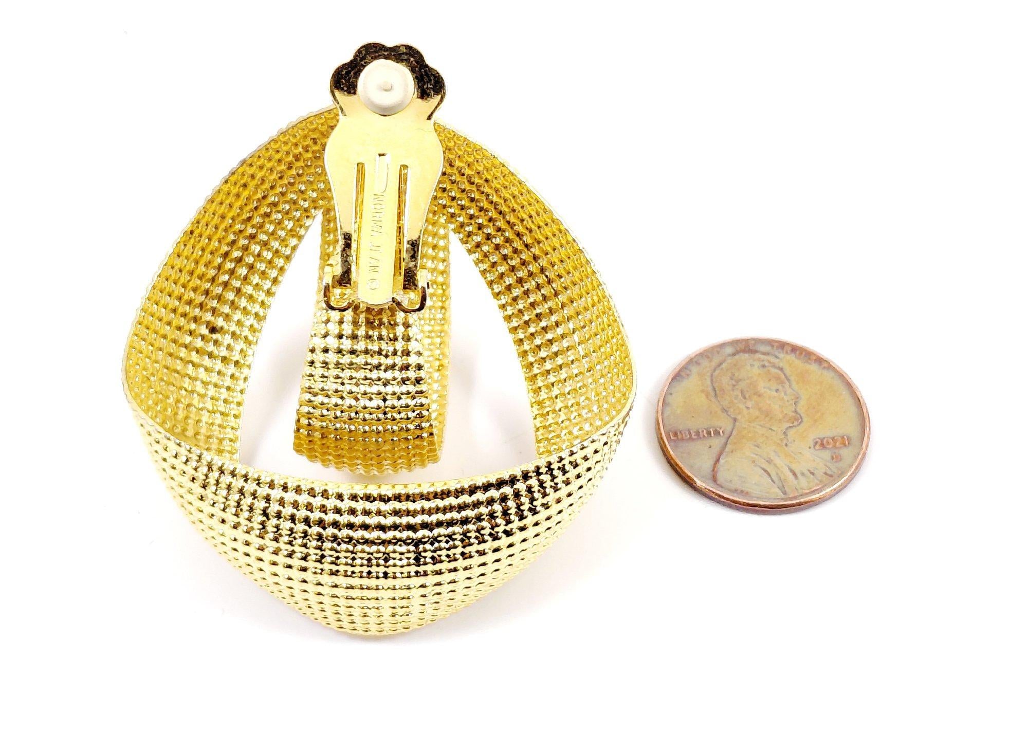 Norma Jean Gold Tone Textured Ribbon Clip On Statement Earrings