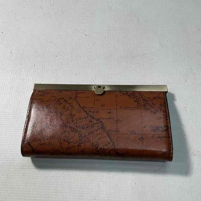 Patricia Nash Rust Map Print Leather Frame Wallet