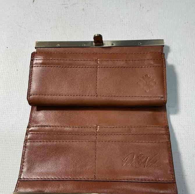 Patricia Nash Rust Map Print Leather Frame Wallet