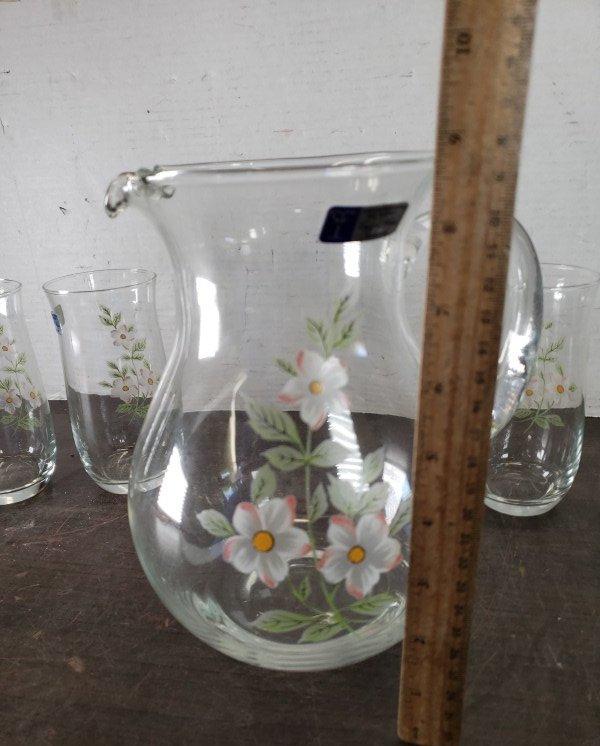 Cristal d'Arques France Floral Pitcher and Six Tumblers