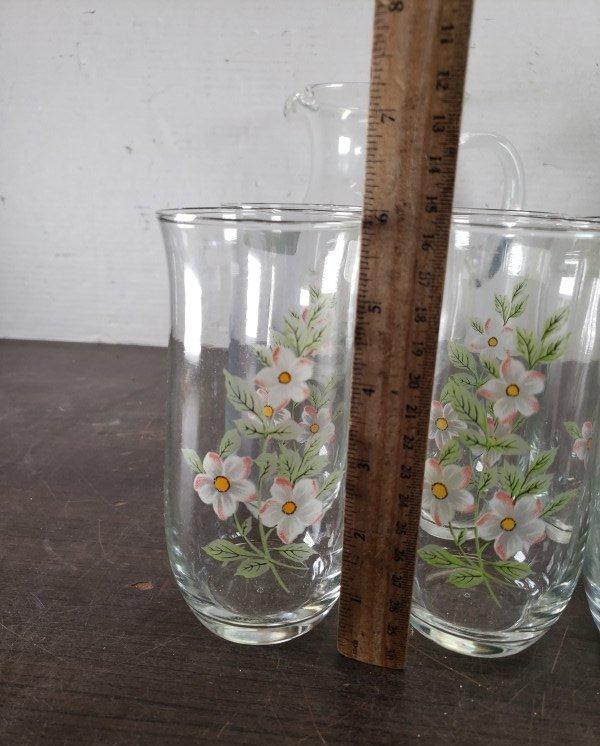 Cristal d'Arques France Floral Pitcher and Six Tumblers