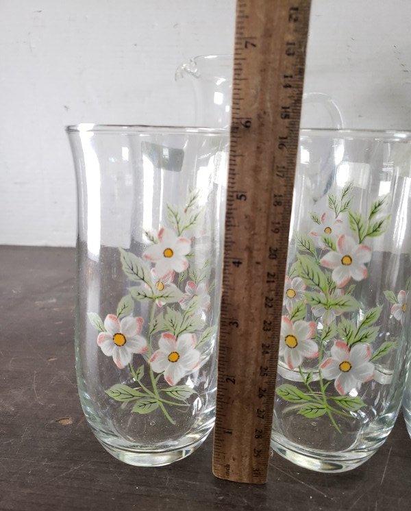 Cristal d'Arques France Floral Pitcher and Six Tumblers
