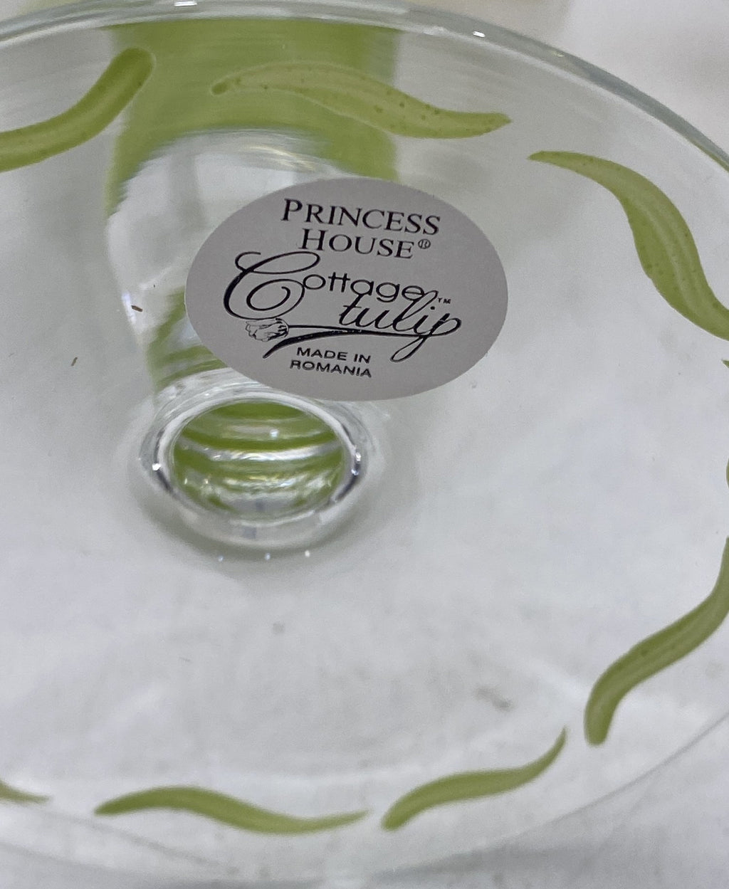 Set of 2 Princess House Cottage Tulip Goblets Hand Painted Glass 6.5 Inch