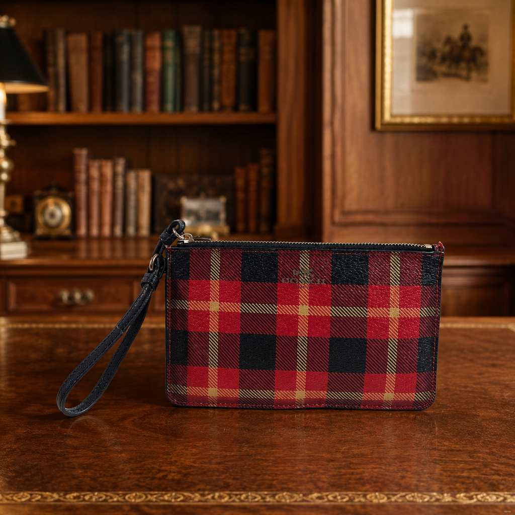 Coach Riley Plaid Small Wristlet Wallet F54461