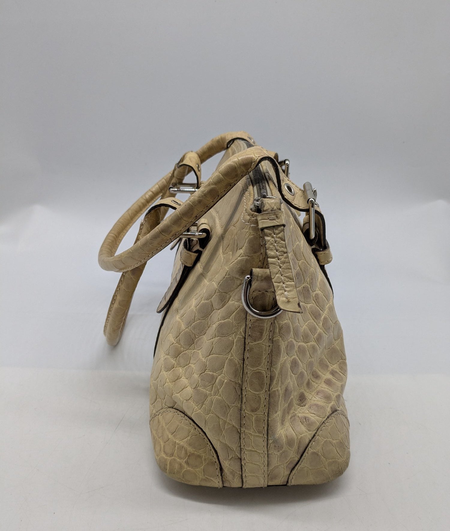 Authentic Dooney & Bourke Beige Crocodile-Embossed Leather Satchel