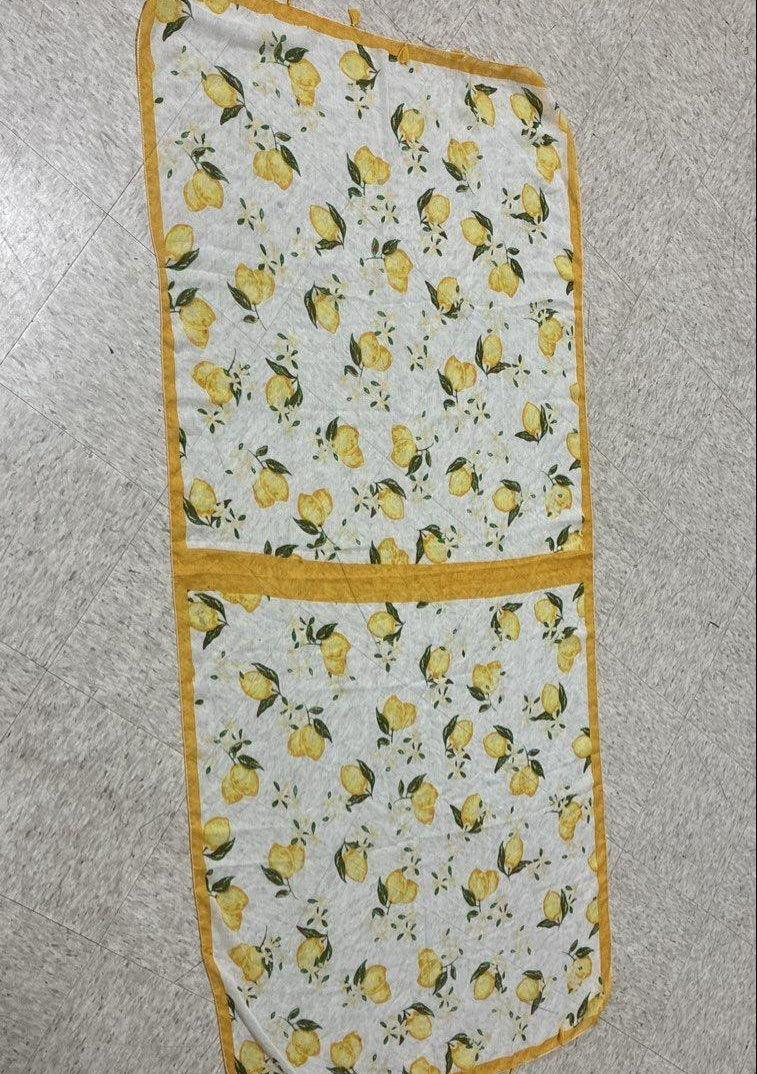 Lemon and botanical print scarf on ivory with golden-yellow border and tassel trim, view 2