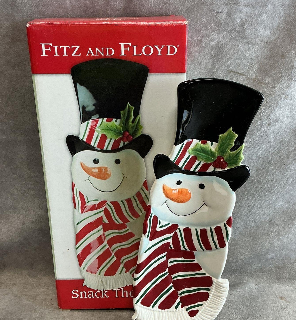 Fitz and Floyd Essentials Snack Therapy Snowman Ceramic Snack Server Dish 13"