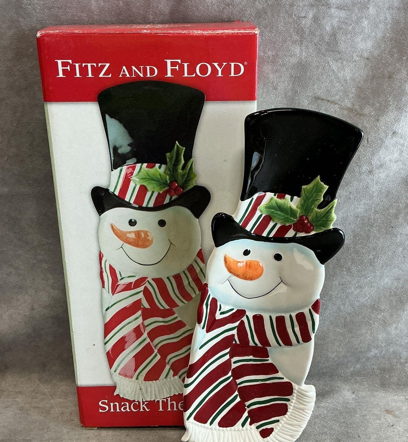 Fitz and Floyd Essentials Snack Therapy Snowman Ceramic Snack Server Dish 13"