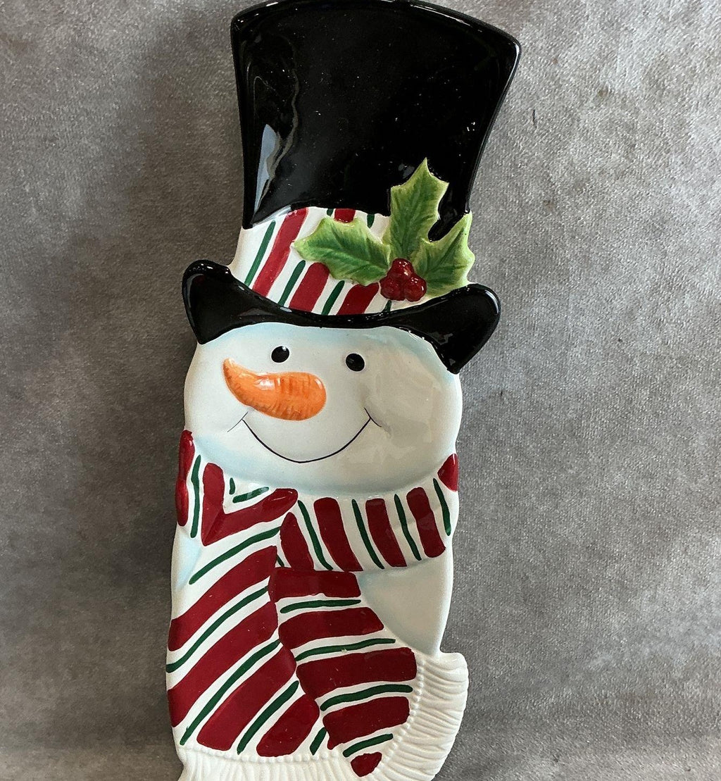 Fitz and Floyd Essentials Snack Therapy Snowman Ceramic Snack Server Dish 13"