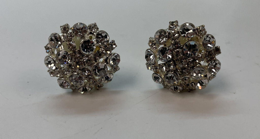 Silver Tone Icy Rhinestone Cluster Clip Earrings 16g