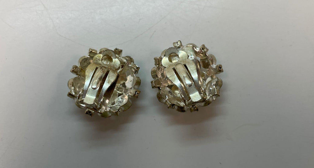 Silver Tone Icy Rhinestone Cluster Clip Earrings 16g