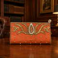 Orange Zardosi Beaded Envelope Clutch Gold Floral Work
