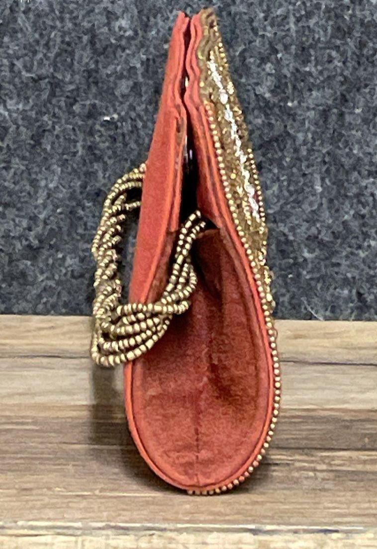 Orange Zardosi Beaded Envelope Clutch Gold Floral Work