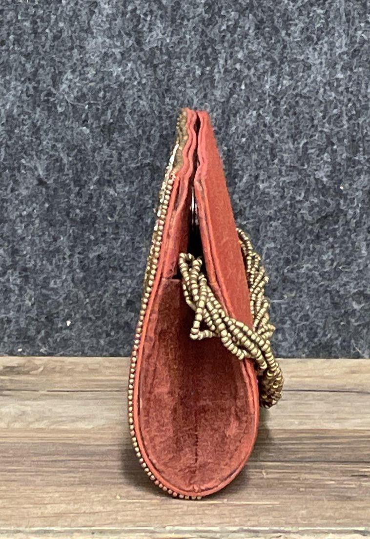 Orange Zardosi Beaded Envelope Clutch Gold Floral Work