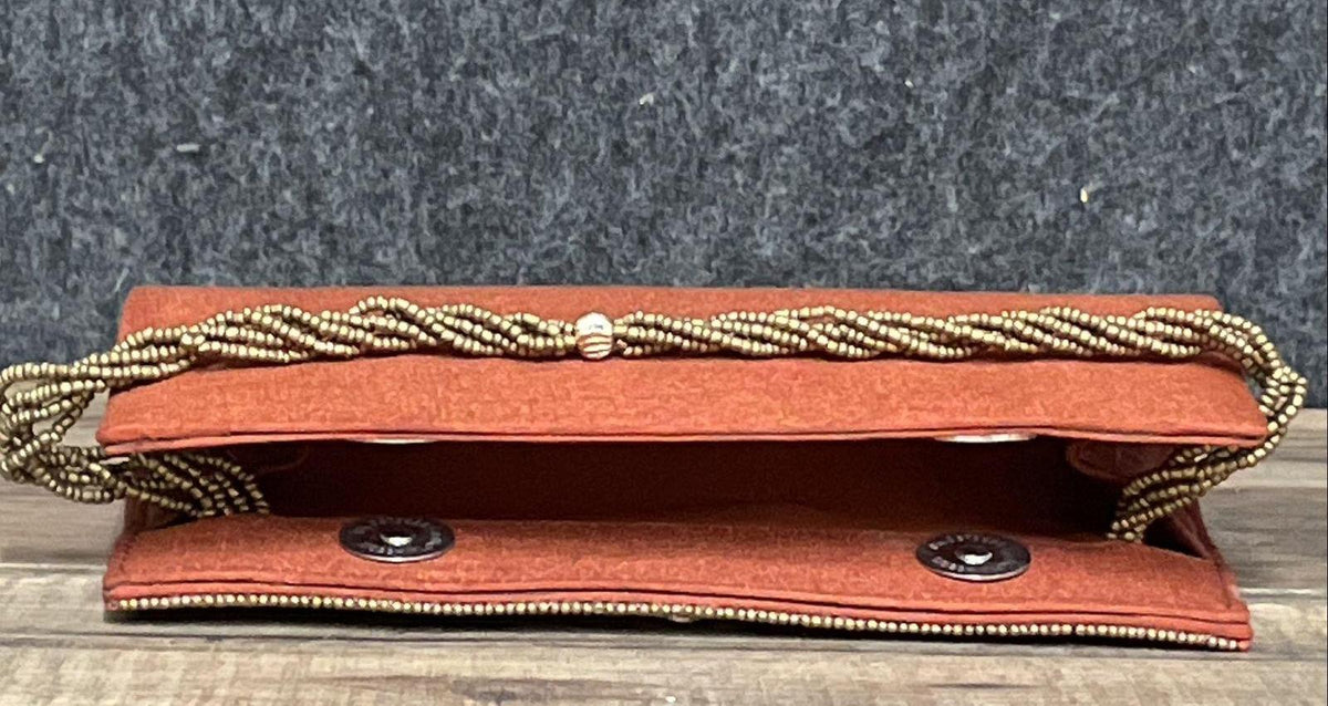 Orange Zardosi Beaded Envelope Clutch Gold Floral Work