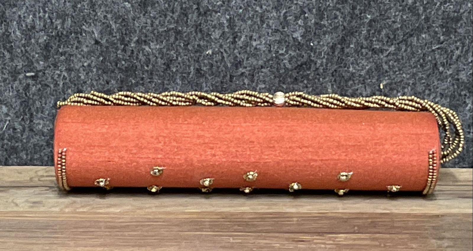 Orange Zardosi Beaded Envelope Clutch Gold Floral Work
