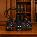 Chaps Tartan Plaid Shoulder Bag Gold Stirrup Hardware NWT