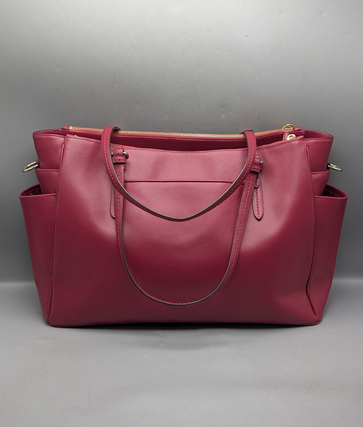 Coach berry crossgrain leather multifunction tote with side pockets, turn-lock detail and crossbody strap, view 3