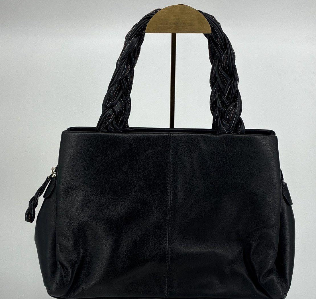 Radley London Black Leather Braided-Handle Shoulder Bag with Scottie Dog Charm